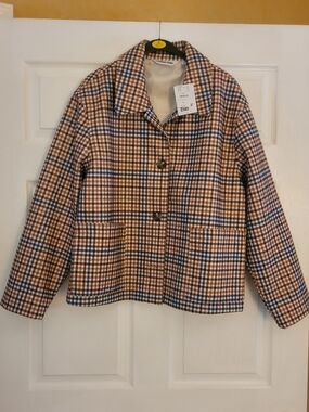Lands' End Classic Plaid Jacket - Beige & Navy - NWT